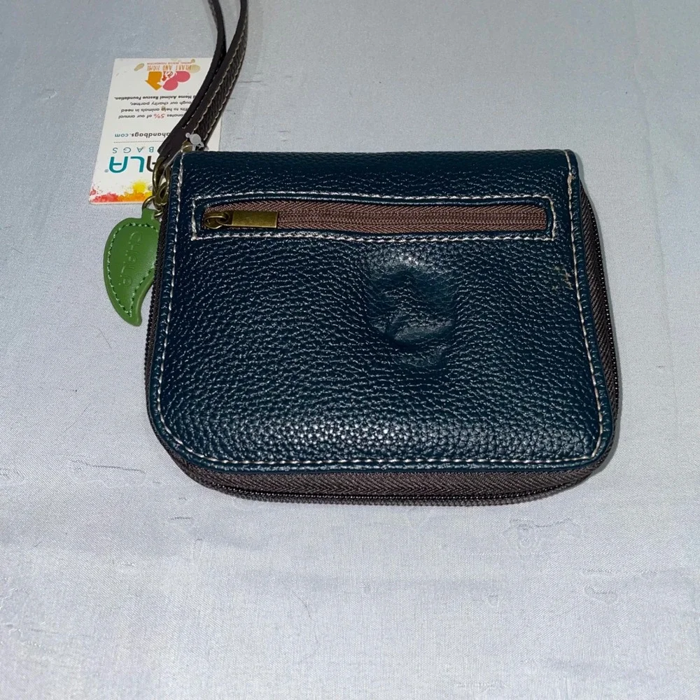 Chala Handbags Cactus Garden Zip Around Wallet Navy Blue Vegan Leather Wristlet